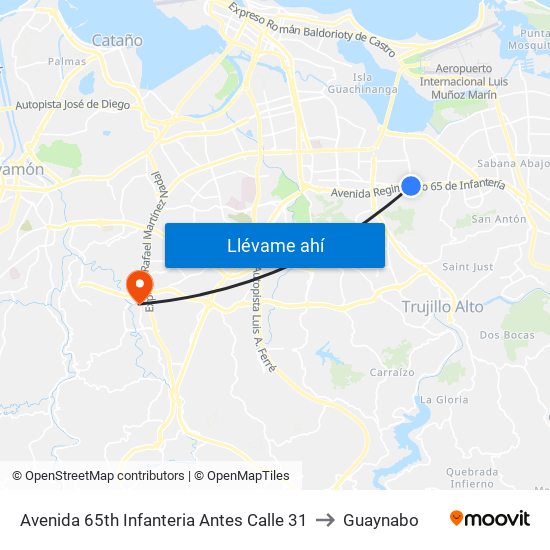 Avenida 65th Infanteria Antes Calle 31 to Guaynabo map