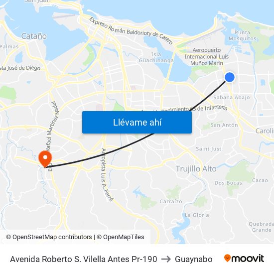 Avenida Roberto S. Vilella Antes Pr-190 to Guaynabo map