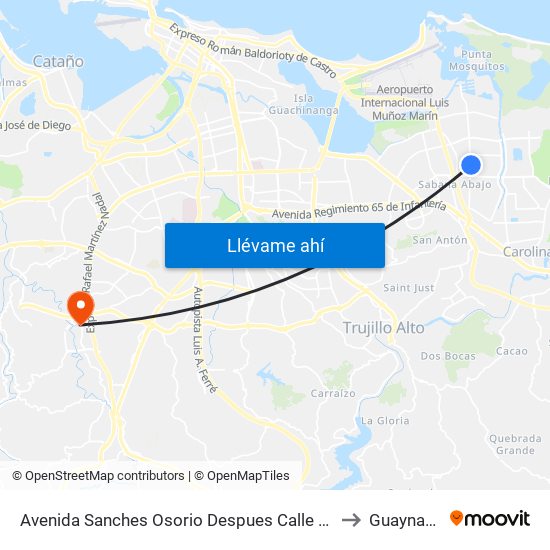 Avenida Sanches Osorio Despues Calle 120 to Guaynabo map