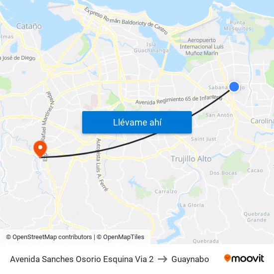 Avenida Sanches Osorio Esquina Via 2 to Guaynabo map