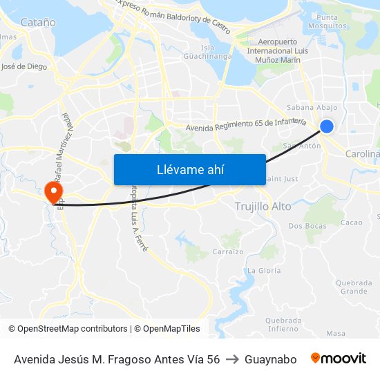 Avenida Jesús M. Fragoso Antes Vía 56 to Guaynabo map