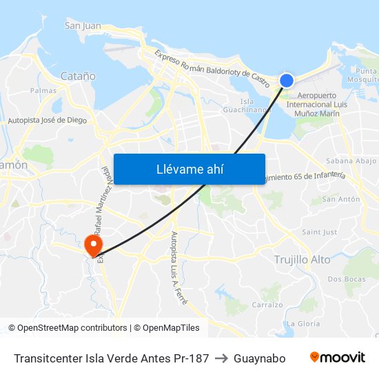 Transitcenter Isla Verde Antes Pr-187 to Guaynabo map