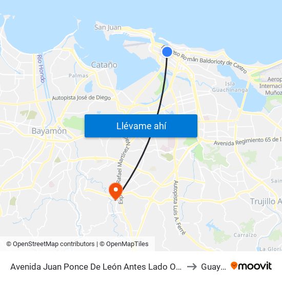 Avenida Juan Ponce De León Antes Lado Opuesto Calle Roncabado to Guaynabo map