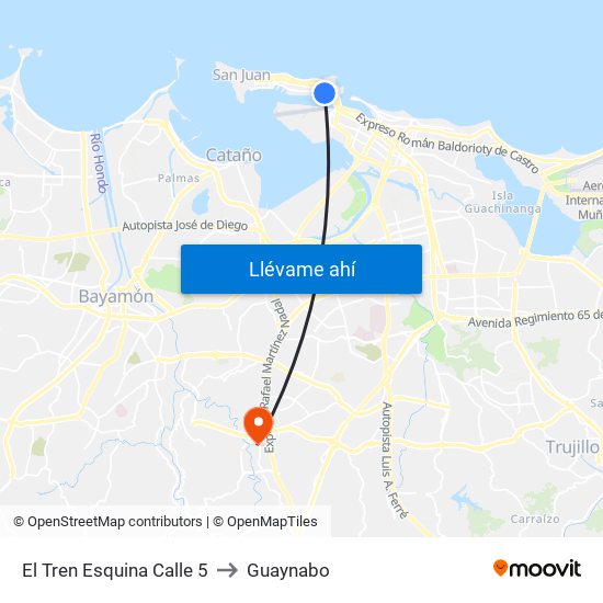 El Tren Esquina Calle 5 to Guaynabo map