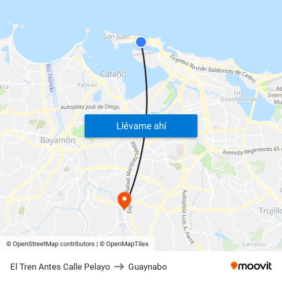 El Tren Antes Calle Pelayo to Guaynabo map