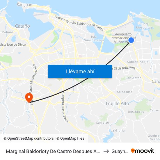 Marginal Baldorioty De Castro Despues Avenida Santana to Guaynabo map