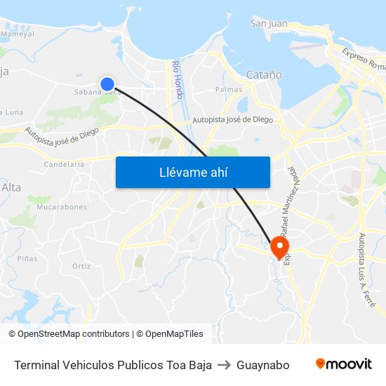 Terminal Vehiculos Publicos Toa Baja to Guaynabo map