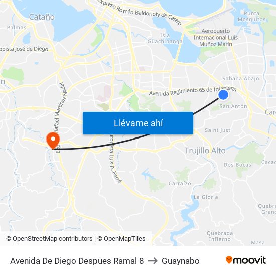 Avenida De Diego Despues Ramal 8 to Guaynabo map
