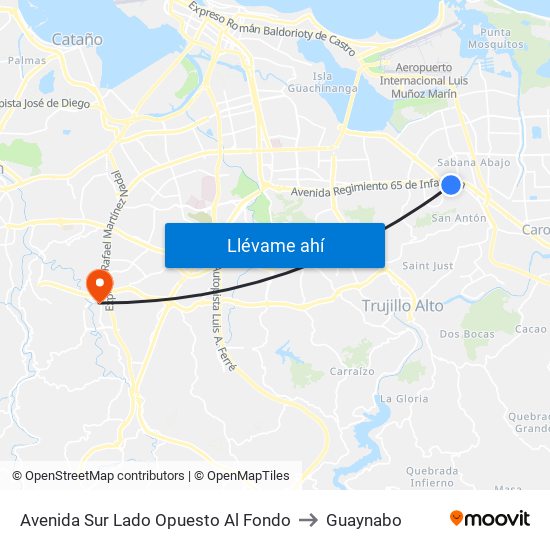 Avenida Sur Lado Opuesto Al Fondo to Guaynabo map