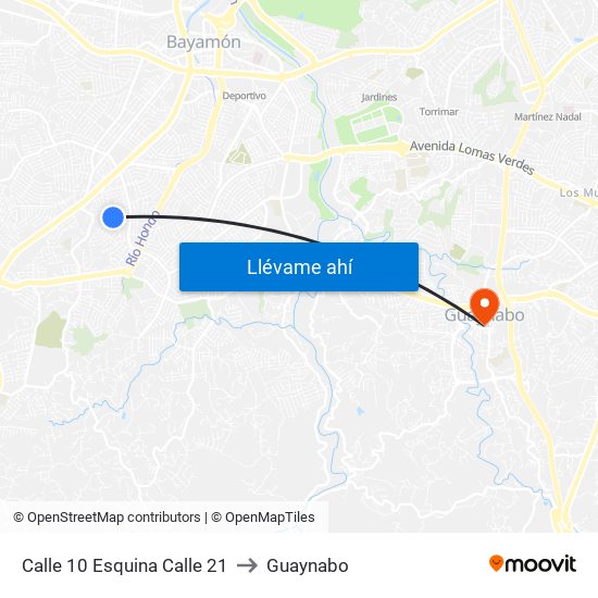 Calle 10 Esquina Calle 21 to Guaynabo map