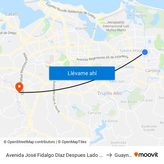 Avenida José Fidalgo Díaz Despues Lado Opuesto Vía 25 to Guaynabo map