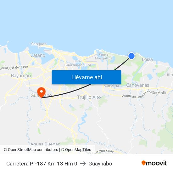 Carretera Pr-187 Km 13 Hm 0 to Guaynabo map