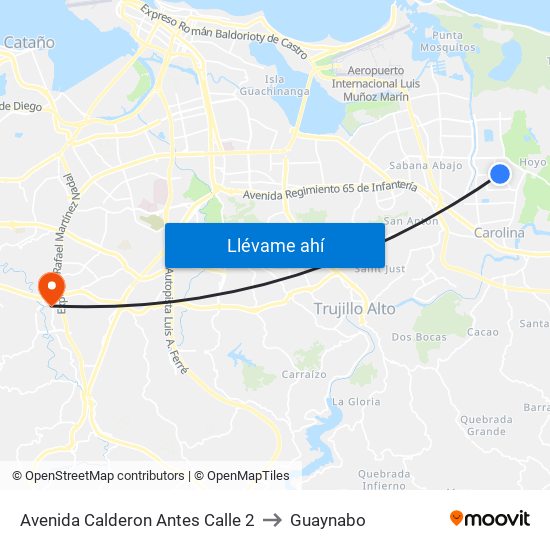 Avenida Calderon Antes Calle 2 to Guaynabo map