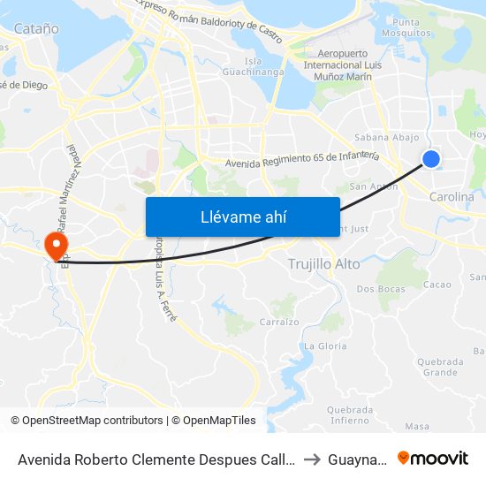 Avenida Roberto Clemente Despues Calle 73 to Guaynabo map