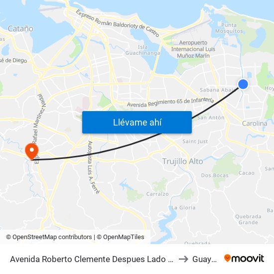 Avenida Roberto Clemente Despues Lado Opuesto Calle 81 to Guaynabo map