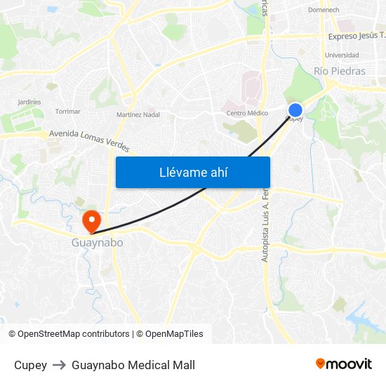 Cupey to Guaynabo Medical Mall map