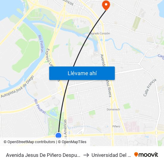 Avenida Jesus De Piñero Despues Salida Expreso Las América to Universidad Del Sagrado Corazón map
