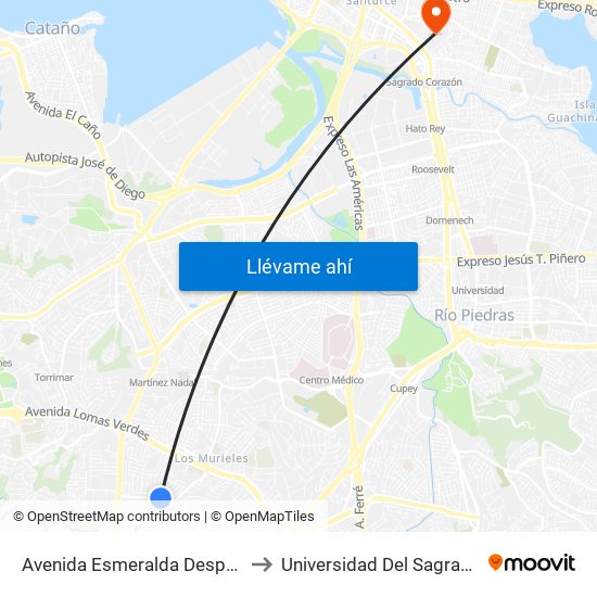 Avenida Esmeralda Despues Calle 26 to Universidad Del Sagrado Corazón map