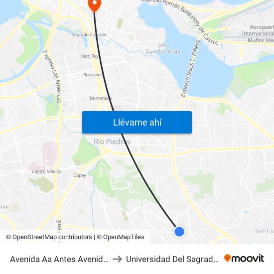 Avenida Aa Antes Avenida Periferal to Universidad Del Sagrado Corazón map