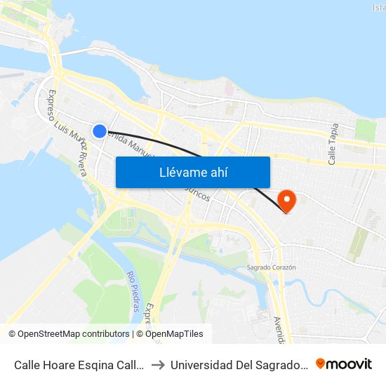 Calle Hoare Esqina Calle Aurora to Universidad Del Sagrado Corazón map