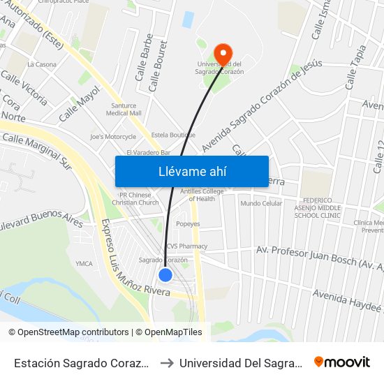 Estación Sagrado Corazón (Abordo) to Universidad Del Sagrado Corazón map