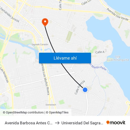 Avenida Barbosa Antes Calle America to Universidad Del Sagrado Corazón map