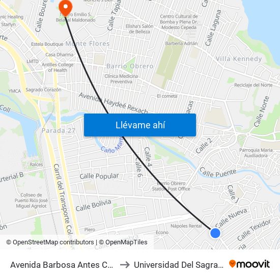 Avenida Barbosa Antes Calle Paraguay to Universidad Del Sagrado Corazón map