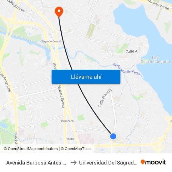 Avenida Barbosa Antes Calle Creuz to Universidad Del Sagrado Corazón map