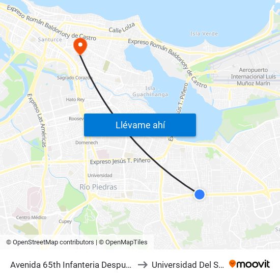 Avenida 65th Infanteria Despues Avenida Simón Madera to Universidad Del Sagrado Corazón map