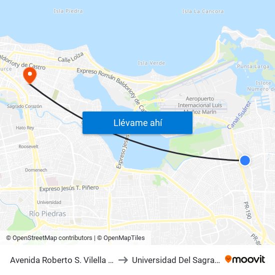Avenida Roberto S. Vilella Antes Pr-190 to Universidad Del Sagrado Corazón map