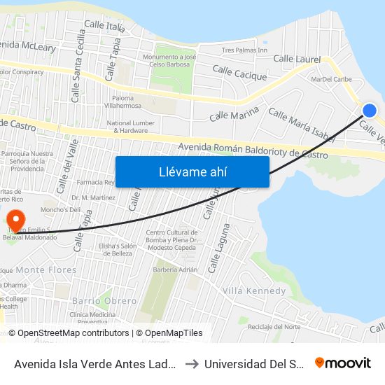 Avenida Isla Verde Antes Lado Opuesto Calle Jupiter to Universidad Del Sagrado Corazón map