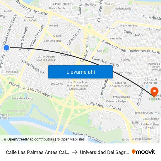 Calle Las Palmas Antes Calle Ernesto Cerra to Universidad Del Sagrado Corazón map