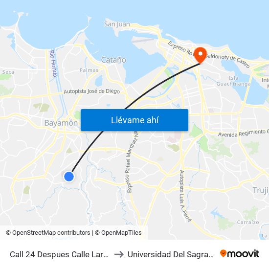 Call 24 Despues Calle Laredo (Pr-199) to Universidad Del Sagrado Corazón map