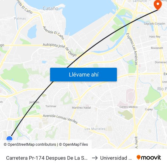 Carretera Pr-174 Despues De La Salir De La Universidad  Upr (Hacia Santa Juanita) to Universidad Del Sagrado Corazón map