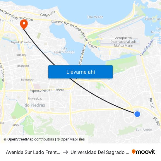 Avenida Sur Lado Frente A Ikea to Universidad Del Sagrado Corazón map