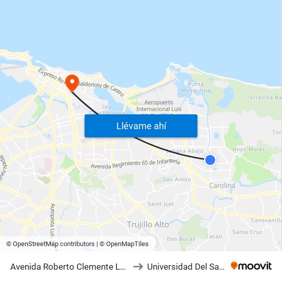 Avenida Roberto Clemente Lado Opuesto Calle 78 to Universidad Del Sagrado Corazón map