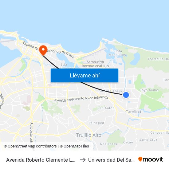 Avenida Roberto Clemente Lado Opuesto Calle 81 to Universidad Del Sagrado Corazón map