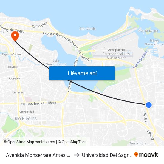 Avenida Monserrate Antes Carretera Pr-190 to Universidad Del Sagrado Corazón map