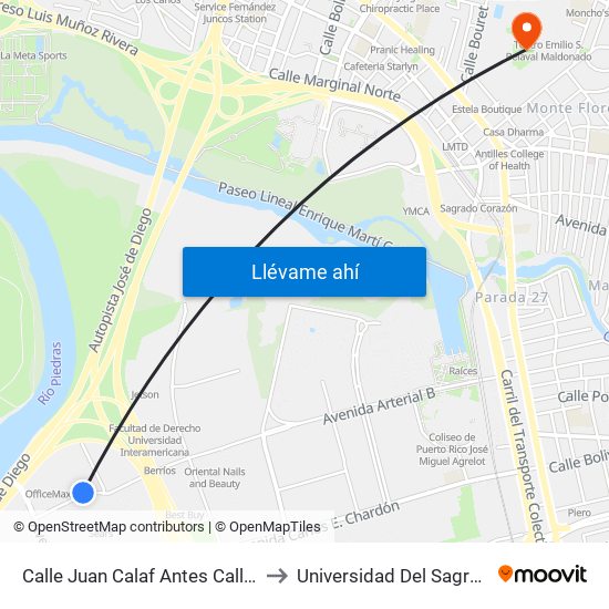 Calle Juan Calaf Antes Calle Las America to Universidad Del Sagrado Corazón map