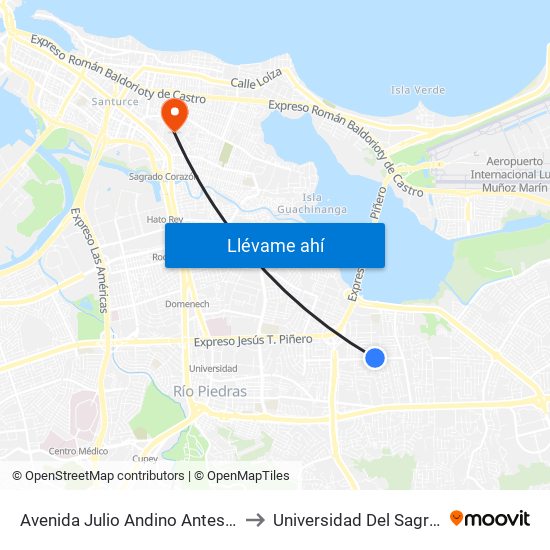 Avenida Julio Andino Antes Calle Ana Otero to Universidad Del Sagrado Corazón map