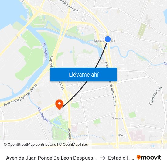 Avenida Juan Ponce De Leon Despues Lado Opuesto Avenida Haydee Rexach to Estadio Hiram Bithorn map
