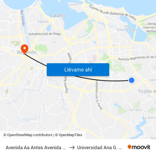 Avenida Aa Antes Avenida Periferal to Universidad Ana G. Méndez map