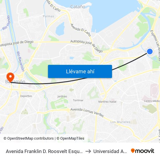 Avenida Franklin D. Roosvelt Esquina Calle Nemesio Canales to Universidad Ana G. Méndez map