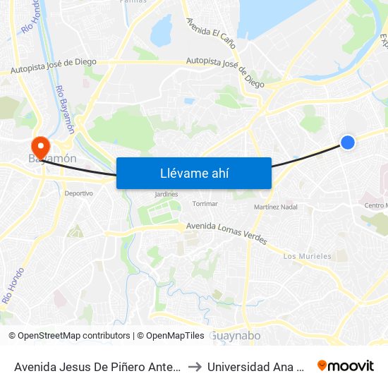 Avenida Jesus De Piñero Antes Calle 15 S.E. to Universidad Ana G. Méndez map