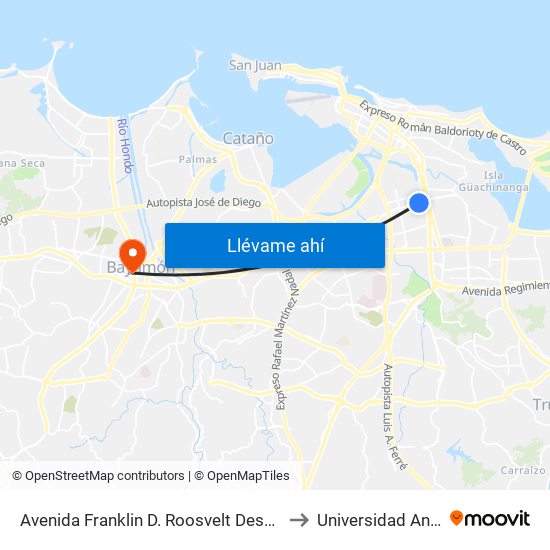 Avenida Franklin D. Roosvelt Despues Calle Fernando 1ro. to Universidad Ana G. Méndez map