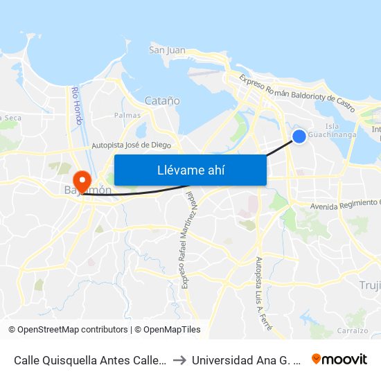 Calle Quisquella Antes Calle America to Universidad Ana G. Méndez map