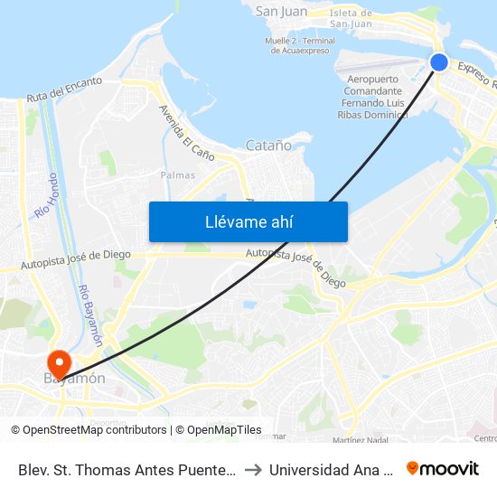 Blev. St. Thomas Antes Puente Dos Hermanos to Universidad Ana G. Méndez map