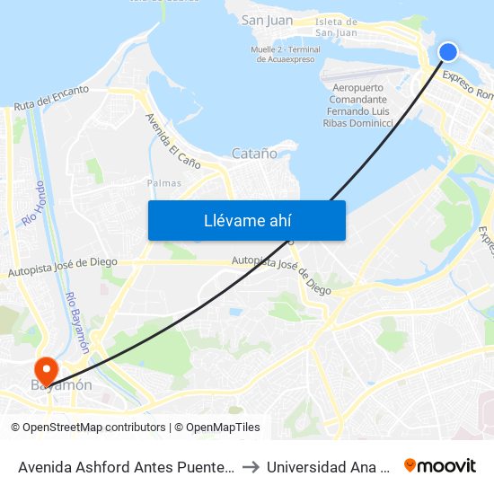 Avenida Ashford Antes Puente Los Hermanos to Universidad Ana G. Méndez map