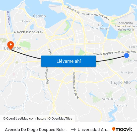 Avenida De Diego Despues Bulevard De La Media Luna to Universidad Ana G. Méndez map