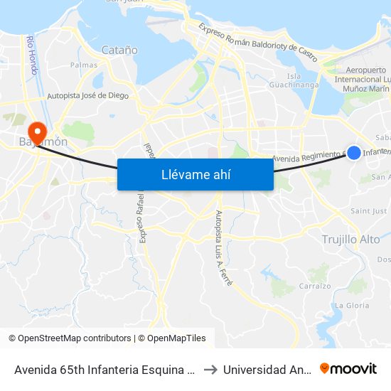Avenida 65th Infanteria Esquina Carretera 849 (Pr-849) to Universidad Ana G. Méndez map
